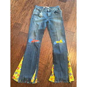 VTG Y2K Gap Jeans Womens 6L DIY Upcycled Bell bottoms hippie butterflies patches